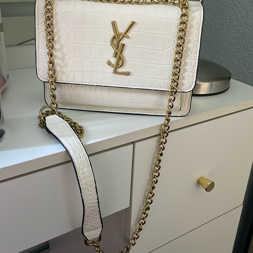 Yves Saint Laurent White and Gold Crossbody Bag